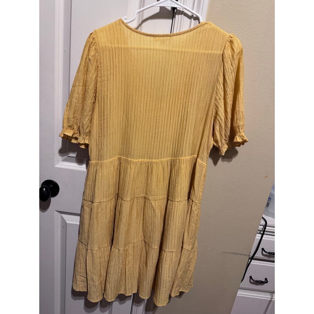Blu Pepper Womens Large Mustard Yellow Tiered Midi Dress Button Front Boho L - Picture 8 of 10